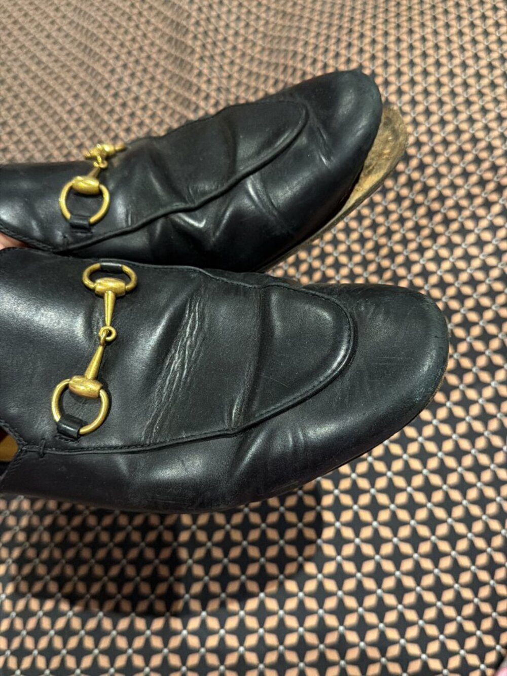 Gucci Princetown Black Leather Horsebit Mule Slippers Size 38
